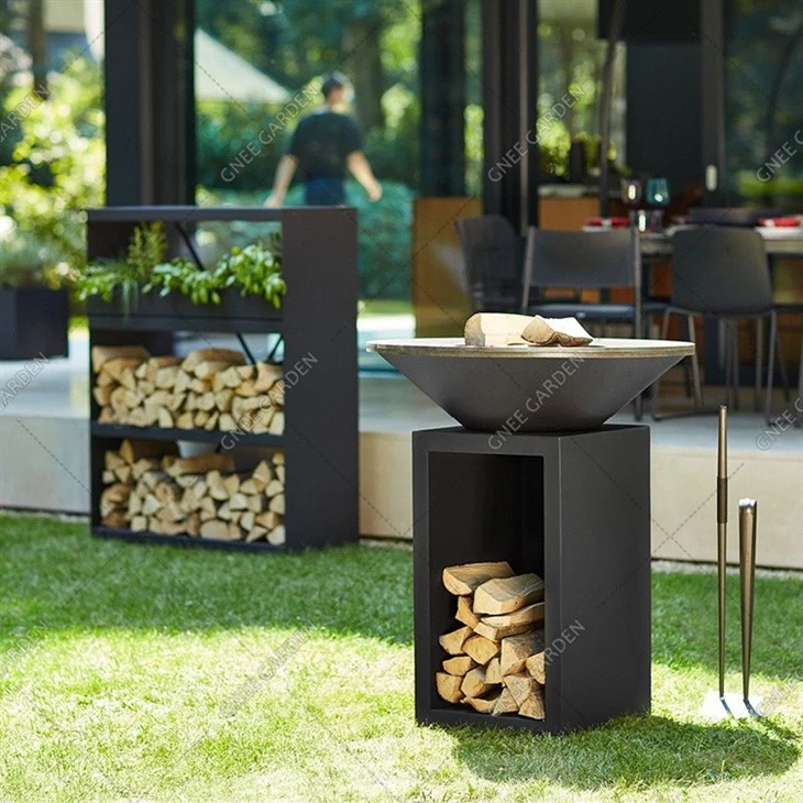 BBQ Corten Steel BBQ Rusty Corten Steel Fire Pits With Log Store