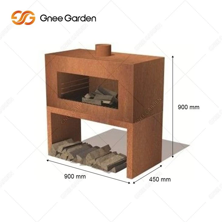 Corten Steel Outdoor Fireplace With Chimney