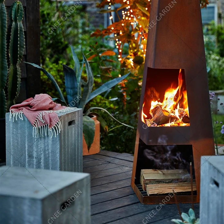Corten Steel Outdoor Wood Fired Barbeque Grill Fire Pit