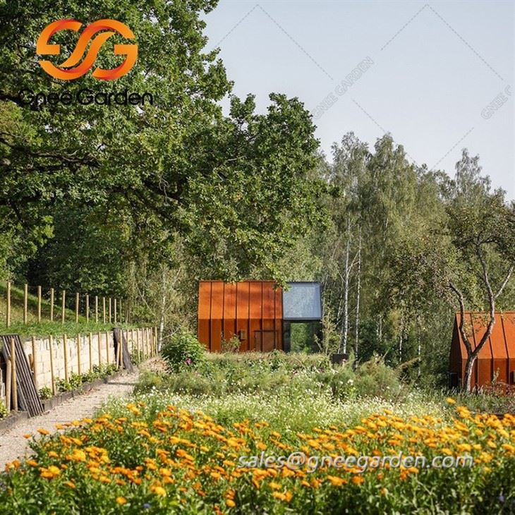 Rusted corten steel cladding facade