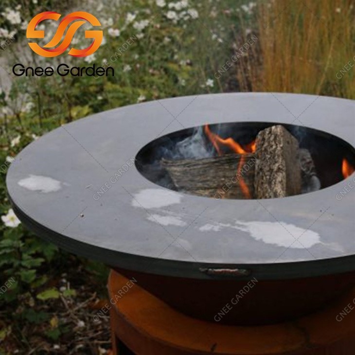 corten steel wood burning fire pit with grill2
