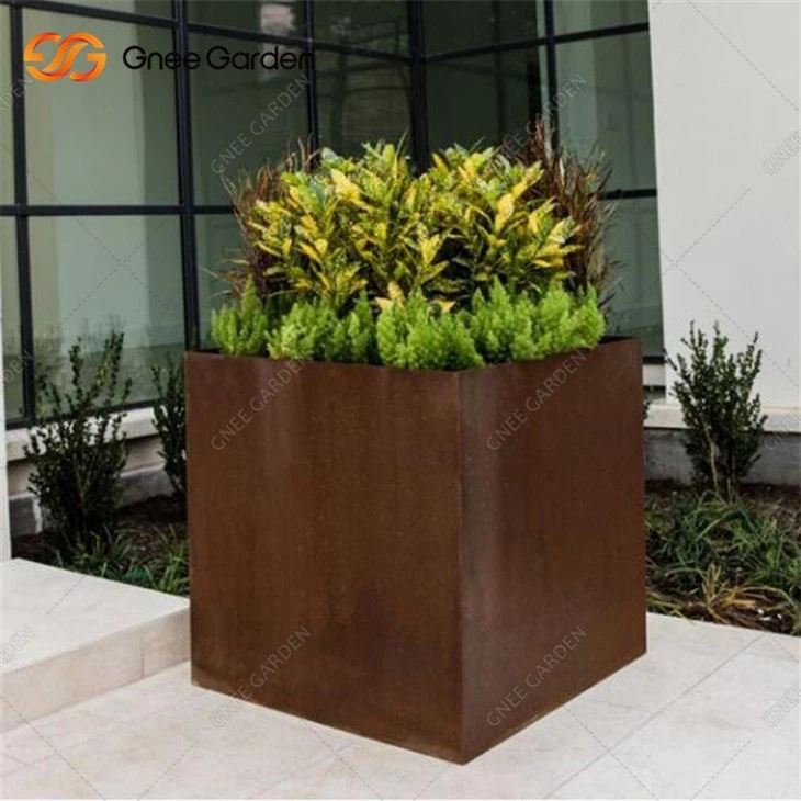 Industrial Corten Steel Rusty Outdoor Flowerpot