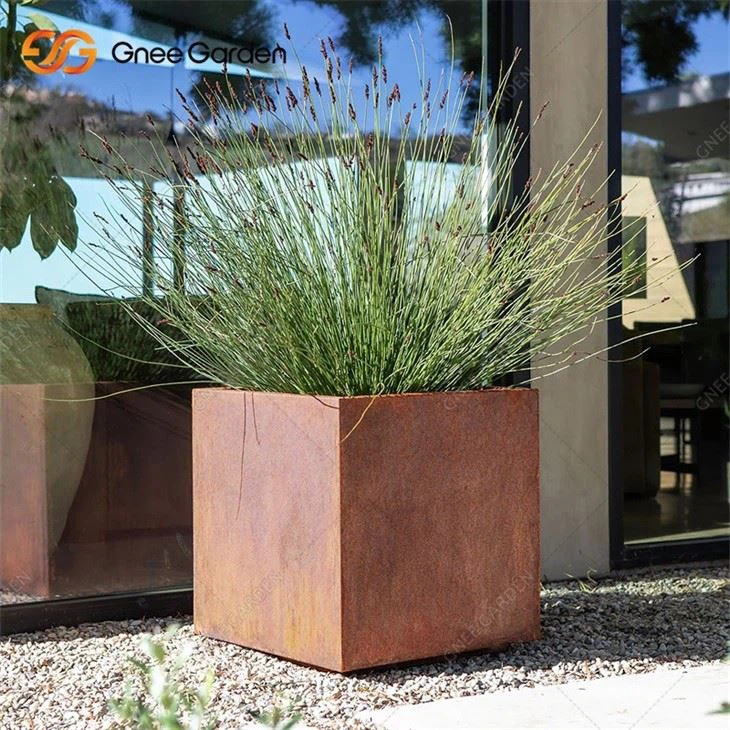 Industrial Corten Steel Rusty Outdoor Flowerpot