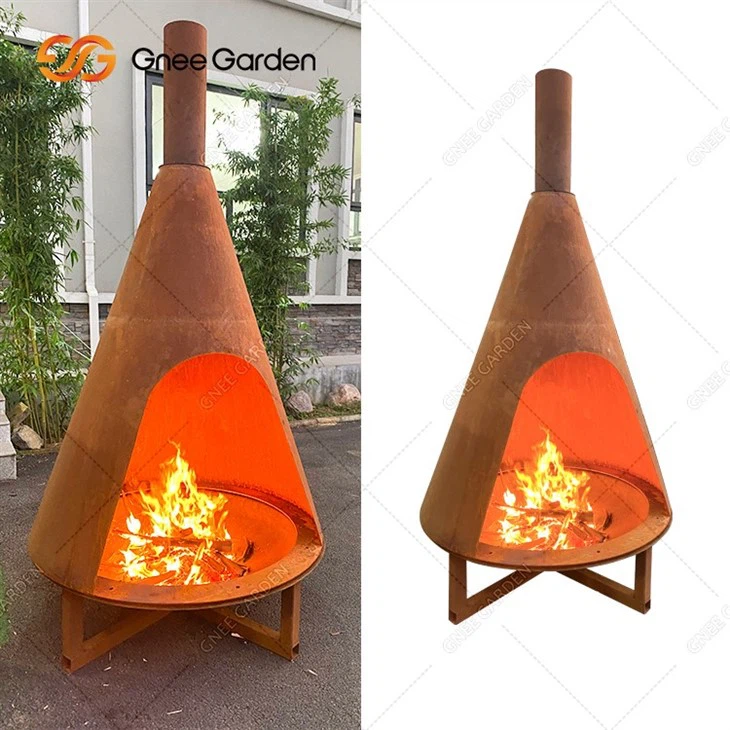 Large Rust Corten Steel Log Burner Fireplace