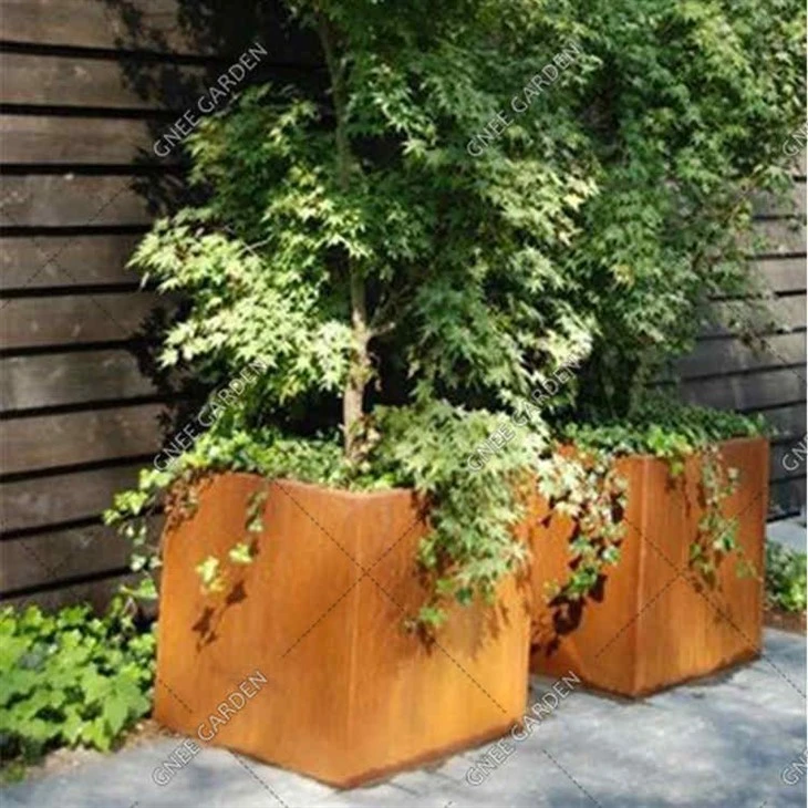 Laser Cut Metal Planter Rectangular Corten Steel Planter