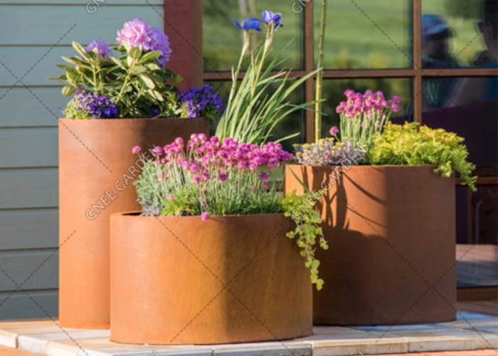 Modern Style For Decoration Rusty Cylinder Round Corten Steel Planter