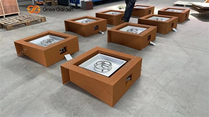 Outdoor Patio Corten Steel Gas Rectangle Fire Pit