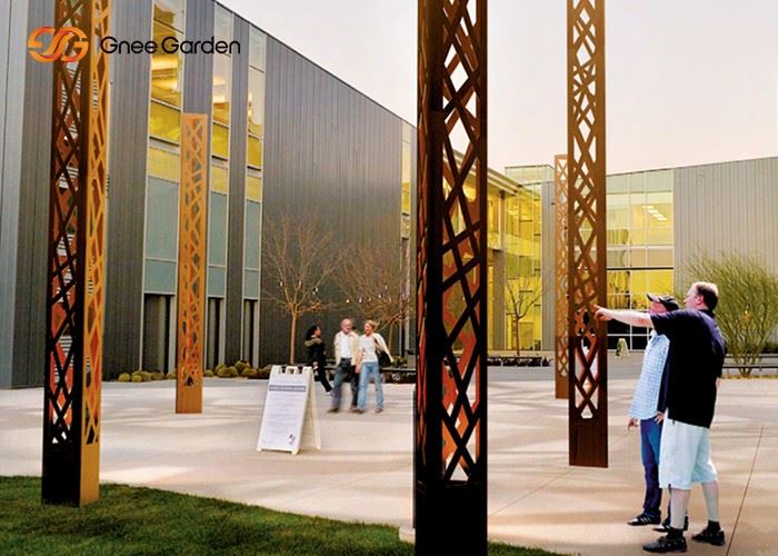 Unique Corten Steel Light Statue Outdoor Abstract Decor Corten Garden Sculpture