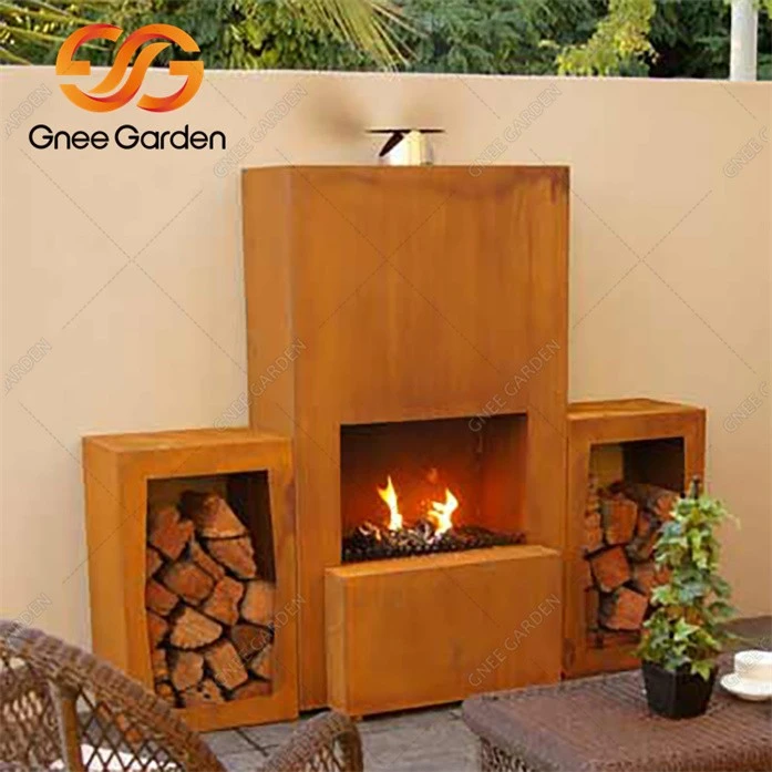 weathering steel outdoor fireplace(4)