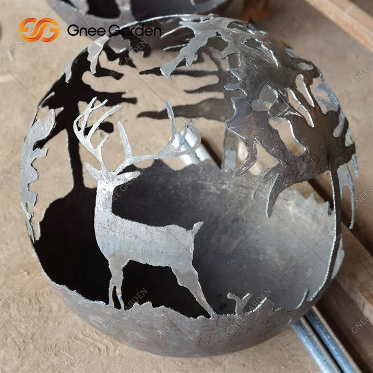 Foyer à bois coupé à la main en acier Corten sphère de rouille sphère de foyer