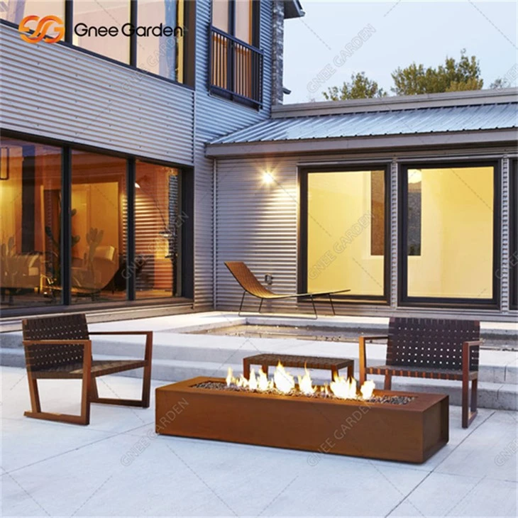 Foyer extérieur durable à gaz en acier corten