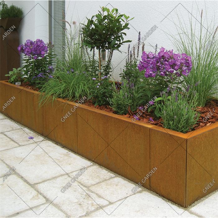 Jardinière en métal rouillé en acier Corten, bordure de jardin, Pot de fleur, Pots de plantes, jardinières