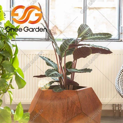 Pentagonal corten steel flower pot Pentagonal corten steel flower pot