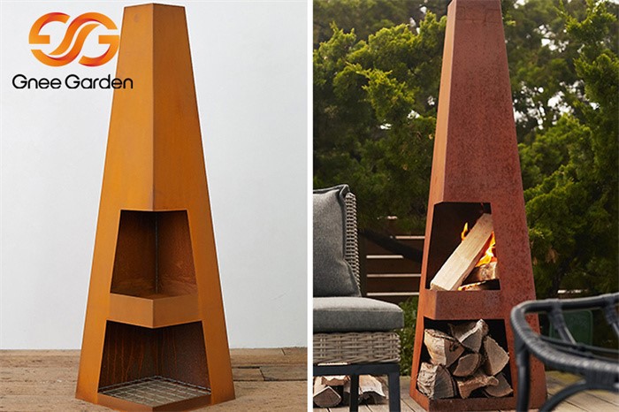 Corten Steel Fireplace In Backyard Corten Steel Fireplace In Backyard