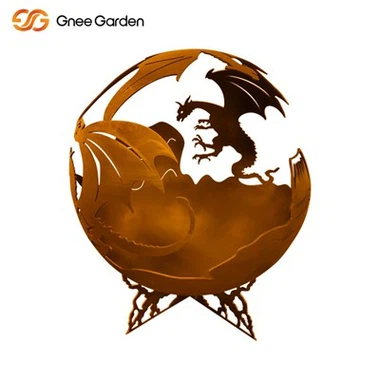 Dragon embelli corten en acier sphérique de feu sphérique